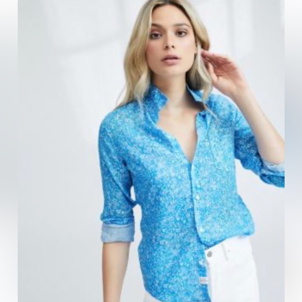 Frank & Eileen: Eileen Blue Floral Long Sleeve Linen Button
Down Shirt Size S